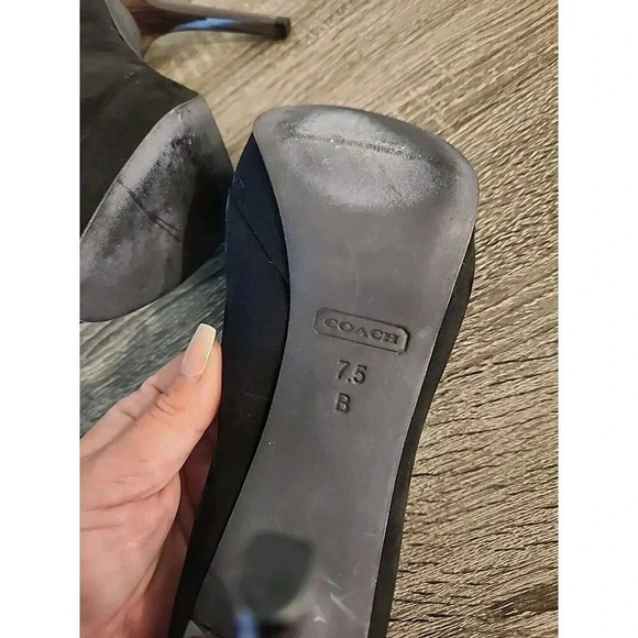 Coach Selma Suede Peep Toe Platform Heels Black Stiletto 4" Sz 7.5 B - Picture 12 of 13